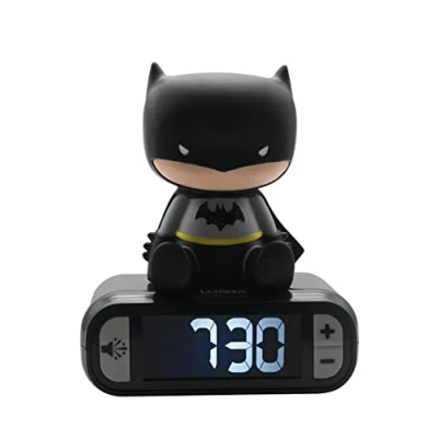 Abbildung von Lexibook, Batman, Wecker mit Nachtlicht, Sounds und Melodien, LCD Bildschirm Hintergrundbeleuchtung, Leuchtanzeige, Schlummerfunktion, Schwarz, RL800BAT