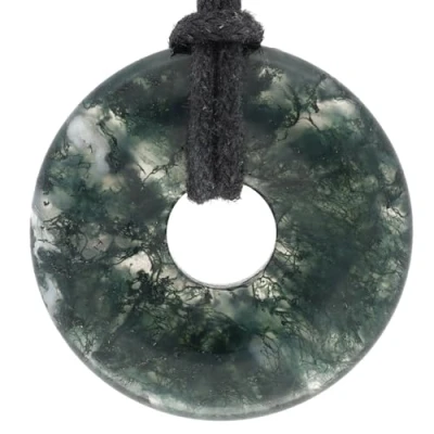 Abbildung von Lebensquelle Plus Moosachat Donut Ø 30 mm + Baumwollband Edelstein Anhänger Heilsteinkette inkl. Band