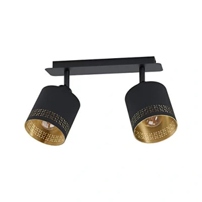 Abbildung von EGLO Deckenlampe Esteperra, 2 flammige Deckenleuchte Vintage, Retro, Deckenstrahler aus Stahl und Textil, Wohnzimmerlampe in Schwarz, Gold, Küchenlampe, Spots mit E27 Fassung