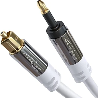 Abbildung von KabelDirekt Mini TOSLINK weiß, optisches Audiokabel mit LWL Störsignalschutz 0,5 m (Mini auf TOSLINK, digitales Glasfaserkabel für Soundbar, Stereoanlage/Verstärker, HiFi Geräte, S/PDIF)