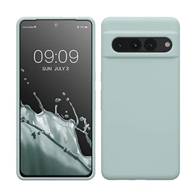 Abbildung von kwmobile Hülle kompatibel mit Google Pixel 7 Pro Silikon Handy Case Handyhülle weiche Oberfläche kabelloses Laden Cool Mint