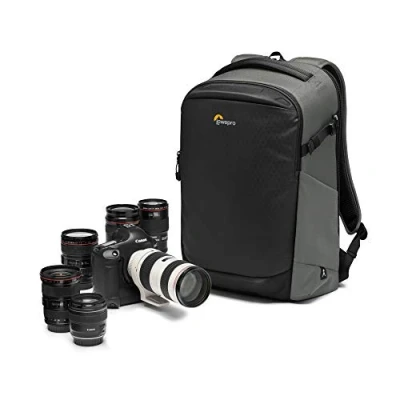 Abbildung von Lowepro Flipside BP 400 AW III Kamerarucksack für spiegellose/DSLR Kameras dunkelgrau rückwärtiger und seitlicher Zugang Fachteiler anpassbar spiegellose wie Sony α7 LP37353 PWW