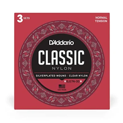Abbildung von D&#039;Addario Gitarrensaiten Klassische Gitarre Student Nylon Classical Guitar Strings Konzertgitarre EJ27N 3D Normal Tension 3 Stück