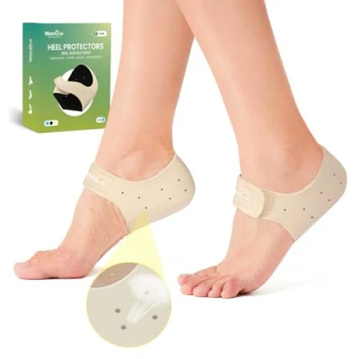 Abbildung von Welnove Fersenschutz für Plantarfasziitis, Gel Fersenschalen Damen Herren, Sporn, Schmerzlinderung, Ferseneinlagen, Achillessehnenentzündung, trockene (Beige, Size L)