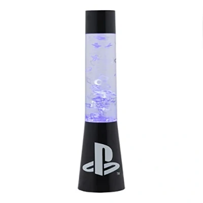 Abbildung von PlayStation Glitzer Flüssigkeitsfluss Lampe mit schwebenden Controller Icons Offiziell lizenziertes Sony Merchandise, Gaming Raum Nachtlicht, Schlafzimmerdeko