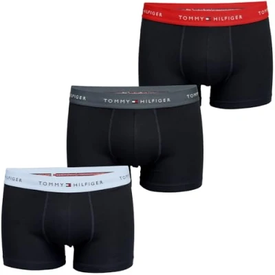 Abbildung von Tommy Hilfiger Herren 3er Pack Boxershorts Trunks mit Logobund, Mehrfarbig (SWT Blu/Mil Den/Prim Red), S M