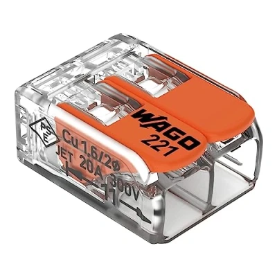 Abbildung von WAGO Verbindungsklemmen 221 412 2 polig, bis 4 mm², COMPACT Kabelverbinder mit Hebel für alle Leiterarten weltweit, bestätigte Anwendungssicherheit, 16 Stück