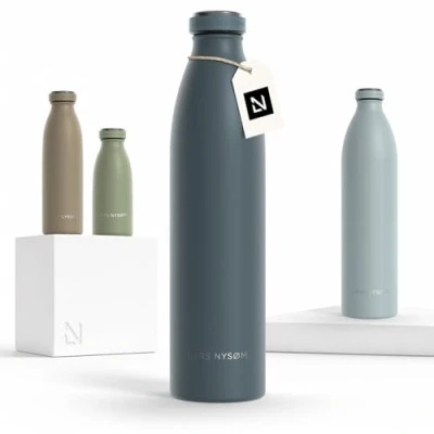 Abbildung von LARS NYSØM Edelstahl Trinkflasche 350ml, 500ml, 750ml, 1L, 1 5 liter Thermosflasche Kohlensäure geeignet Auslaufsichere Wasserflasche für Sport, Outdoor, Schule (Stone Blue, 1000ml)