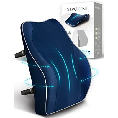 Abbildung von Travel Ease Ergonomisches RückenKissen aus Memory Foam, Lendenkissen für Bürostuhl, Schreibtischstuhl, mit Antistatischem, hautfreundlichem Bezug und eine Bequeme Sitzhaltung (Dunkelblau)