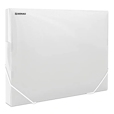 Abbildung von DONAU 8545002PL 00 Sammelbox Dokumentenbox Heft Box mit Eckspanner Gummis, aus Kunststoff/PP 700μm Transparent für DIN A4 Rückenbreite 30mm Zusammenklappbare Seitenflügel Büro und Schule