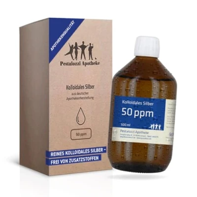 Abbildung von kolloidales Silber 50 ppm (500 ml) aus Apotheken Herstellung 100% natürliches, Silberwasser, ohne chemische Zusatzstoffe, Inhalt: 500 ml