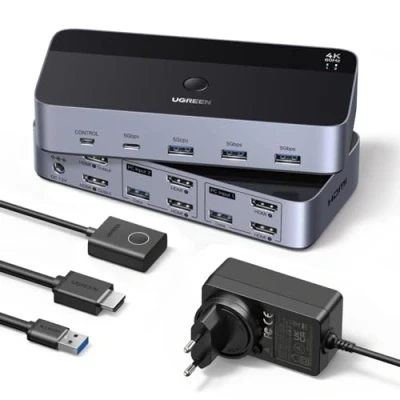 Abbildung von UGREEN HDMI 2.0 KVM Switch 2 PC Monitore 4K60Hz Tastatur und Desktop Controller Umschaltung 4 USB 3.0 Ports Kompatibel mit Windows/Linux/MacOS usw.