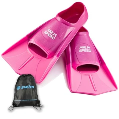 Abbildung von Aqua Speed Trainingsflossen I Damen Mädchen Jungs leichte Schwimmflossen Kurze Flossen Kurzflossen Schwimmtraining Sport Gummiflossen + Ultrapower Rucksack rosaIhellrosaI03; Gr. 37I38