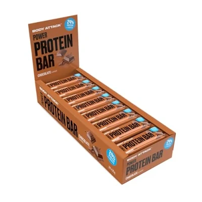 Abbildung von Body Attack Proteinriegel Chocolate, 24 x 35 g Fitness Protein Riegel fettarm Eiweißriegel mit wichtigen Vitaminen, L Carnitin &amp; 25% hochwertigem Milcheiweiß Made in Germany
