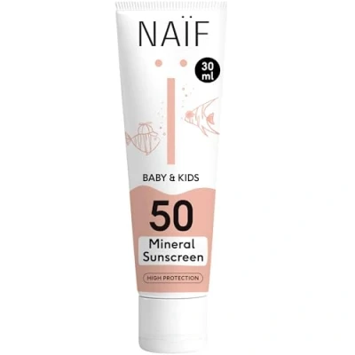 Abbildung von Naïf Sonnencreme auf mineralischer Basis für Baby &amp; Kind LSF 50 Creme Ohne Octocrylene UVA und UVB Schutz Wasserresistent Dermatologisch Getestet Mikroplastik 30ML