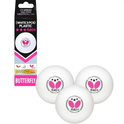 Abbildung von Butterfly 3 Sterne R40+ Tischtennisbälle Premium Profi weiß (3er Packung) hervorragend ausbalancierte Wettkampf