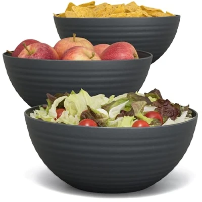 Abbildung von Hausfelder Schüssel Set 3 x 3,3 Liter Servierschüssel Snackschale Salatschüssel groß bruchsicher, spülmaschinengeeignet BPA freie Kunststoff Servierschale (Anthrazit Schwarz)