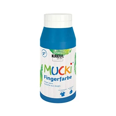 Abbildung von KREUL 23208 Mucki leuchtkräftige Fingerfarbe, 750 ml in blau, auf Wasserbasis, parabenfrei, glutenfrei, laktosefrei und vegan, auswaschbar, vermalbar mit Pinsel, Schwamm, Spachtel Fingern
