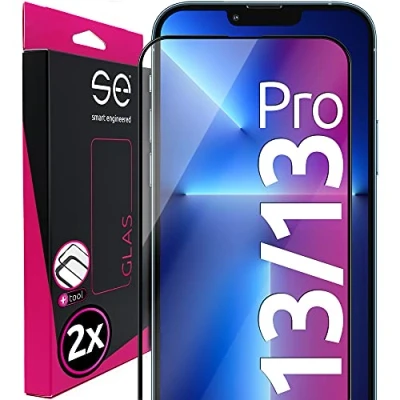Abbildung von S.E für iPhone 13 Pro Schutzglas 2x 9H Glas im SET aus Deutschland, mit Installationsrahmen, kinderleichte Anwendung, Displayschutz Full Screen, Schutzhülle kompatibel