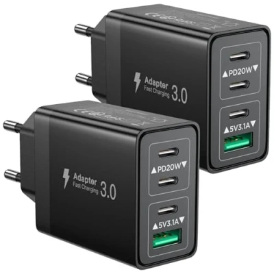 Abbildung von Aioneus USB C Ladegerät, 2 Pack 4Port Ladegerät USBC Adapter 40W Stecker Typ Schnellladegerät Mehrfach für iPhone 16 15 Pro Max Plus XR SE iPad, Samsung Netzteil Ladestecker Ladeadapter Charger