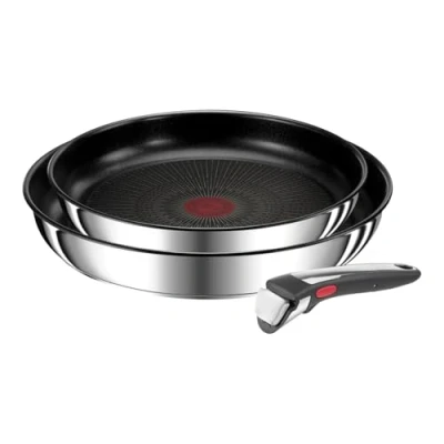 Abbildung von Tefal L97490 Ingenio Preference On 3 teiliges Pfannenset stapelbar Antihaftversiegelung induktionsgeeignet Thermo Signal Temperaturanzeiger Schwarz/Edelstahl, Groß