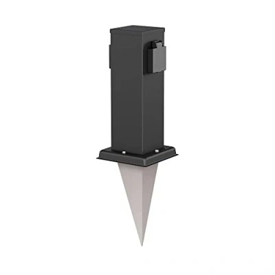 Abbildung von ledscom.de Garten Steckdosen Säule Polly mit Erdspieß für außen, IP44, 2 Fach, Edelstahl, eckig, schwarz, 27cm