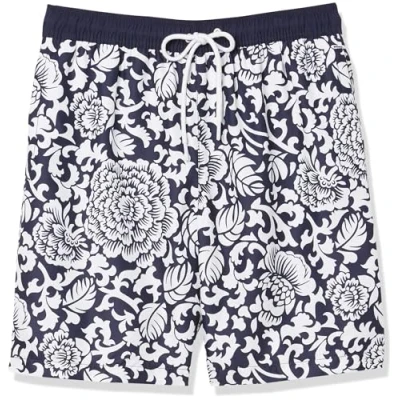 Abbildung von Amazon Essentials Herren Badehose, 23 cm, Mit Lockerer Passform und Schnelltrocknend Auslauffarben, Schwarz Floral, M