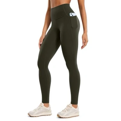 Abbildung von CRZ Yoga Butterluxe Damen High Waist Sport Leggings Blickdicht Soft Hosen Gym Workout Leggins mit Taschen 71cm Olivgrün 38