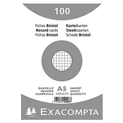 Abbildung von Exacompta 10208E 100er Pack Karteikarten kariert DIN A5 in Folie eingeschweißt 14,8 x 21 cm ideal für die Schule und Universität zum Lernen weiß