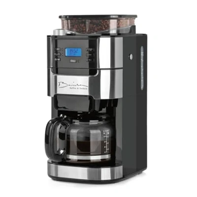 Abbildung von Barista Filterkaffeemaschine mit verstellbarem Mahlwerk &amp; Glaskanne Warmhaltefunktion, 24h Timer Permanentfilter für 10 Tassen Kaffee Kaffeemaschine Bohnen Pulver [Edelstahl]