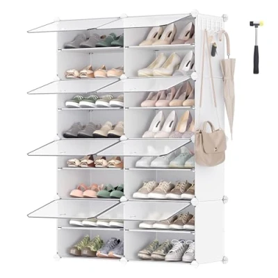 Abbildung von SONGMICS Schuhregal mit 8 Fächern, Schuhschrank, 30 x 40 cm pro Fach, schmal, Türen, Stahlrahmen, Kunststoff, für Flur, Schlafzimmer, Eingangsbereich, weiß LPC034W01