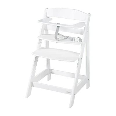 Abbildung von roba Babyhochstuhl Sit Up Flex Mitwachsender Hochstuhl aus Holz Verstellbarer Kinderhochstuhl mit Schrittgurt ab 6 Monaten bis 70 kg Weiß