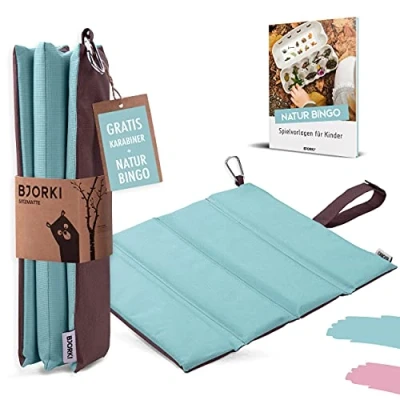 Abbildung von BJORKI® Sitzkissen Kinder Faltbares Outdoor mit optimalem Kälte und Nässeschutz Robuste Sitzunterlage Das Thermo fürs Wandern, Stadion unterwegs Pastell Blau