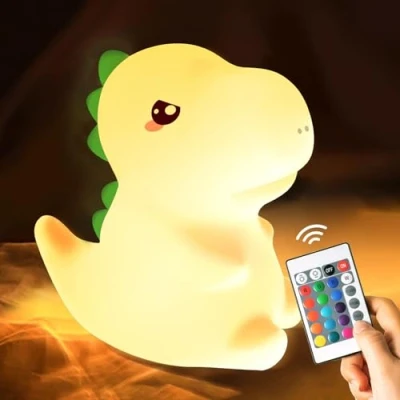 Abbildung von Nachtlicht Kinder Baby Dino,16 Farben+Fernsteuerung+Stilllicht Dimmbar+Dino Dino Lampe, USB Nachtlampe Kinderzimmer Deko Dino, Dinosaurier