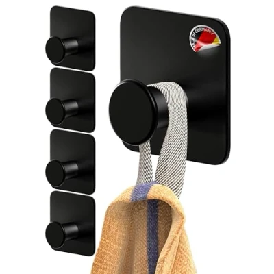 Abbildung von 4smile Handtuchhalter ohne Bohren 5 Stück Handtuchhaken Bad, schwarze Klebehaken modern, stilvoll Haken selbstklebend extra stark mit 3M Klebe Pads, Wandhaken