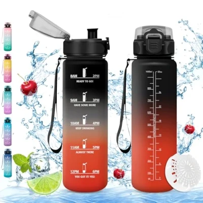 Abbildung von Vikaster Sport trinkflasche, 1000ml BPA frei Trinkflasche Fahrrad, Auslaufsicher, Kohlensäure Geeignet, für Fitness, Schule, Kinder, Outdoor