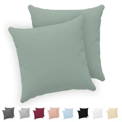 Abbildung von Twinzen® Kissenbezug 80x80 (2er Set) 100% Jersey Baumwolle 150 GSM Kissenbezüge Grün Für cm Kissenhülle mit Reißverschluss Oeko Tex Zertifiziert