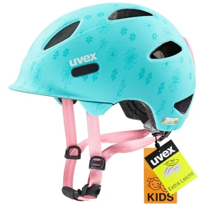 Abbildung von uvex oyo style leichter Fahrradhelm für Kinder individuelle Größenanpassung erweiterbar mit LED Licht flowers cyan matt 45 50 cm