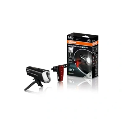 Abbildung von OSRAM LEDsBIKE Race 80 Set, wiederaufladbares Fahrradlichtset, StVZO zugelassenes Front und Rück LED Lichtset, Mehrere Beleuchtungsmodi, DREI Helligkeitsstufen, Lux