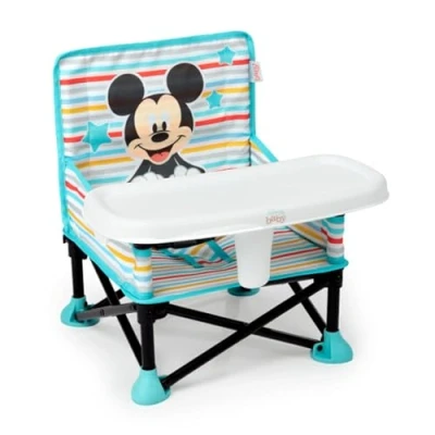 Abbildung von Bright Starts Disney Micky Maus Pop ’N Sit Tragbare Sitzerhöhung, für drinnen und draußen, Bodensitz mit Esslernsitz, Blau, 6 Mon 3 Jahre