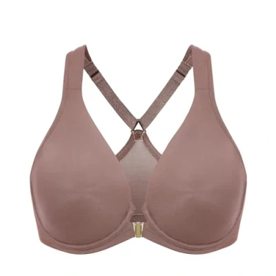 Abbildung von DELIMIRA Damen Vorderverschluss Racerback BH Grosse Grössen Bügel BHS Tiefer Ausschnitt Ungefüttert Vollschalen Braun Lila 100D
