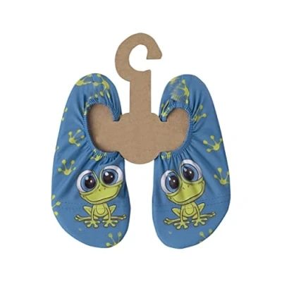 Abbildung von Slipstop Kinder Strandschuhe Anti Rutsch Ballett Schuhe Schwimmschuhe Urlaub Badeschuhe Yoga Pool für Jungs und Mädchen blau/grün mit Frosch, Größe 21 23