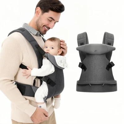 Abbildung von IULONEE Babytrage für Neugeborene Ergonomische Baby Carrier mit abnehmbarem Lätzchen Vorne nach hinten tragen Babyhalter Trage Kleinkinder 3 36 Monate (3 15kg) Grau