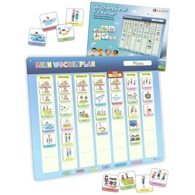 Abbildung von LIKARTO® Montessori Wochenplaner Kinder Magnettafel inkl. 198 Magnete, beschreib &amp; abwischbar, Lernhilfe zur Selbstständigkeit Wochenplanung