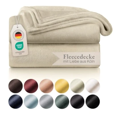 Abbildung von Blumtal Fleecedecke 270x230 cm Oeko TEX zertifizierte Kuscheldecke Wohndecke Wohn &amp; Beige Decke Sofa/Microfaser flauschig