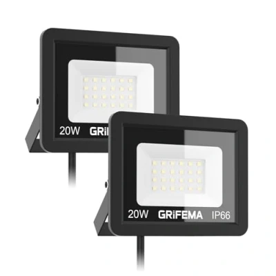 Abbildung von GRIFEMA 20W LED Strahler Außen, [2 Stück] 2200LM, 6500K Kaltweiß, IP66 Wasserdicht, Verstellbarer 180 Halter, für Garten, Garage, Hof, Außenbeleuchtung, Schwarz
