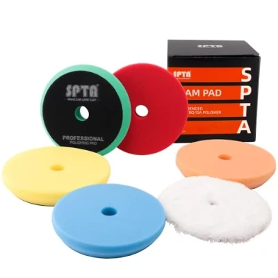 Abbildung von Polierschwamm, SPTA 5tlg 125mm Klett Polierpad Polierschwämme Polieraufsatz Wachs Schwämme Auto Polieren Pad Schwamm Polierschaum Set für Exzenter Poliermaschine Schleifmaschine