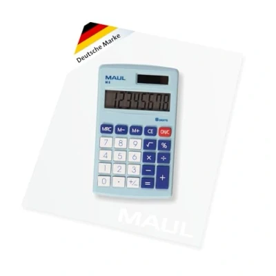 Abbildung von Maul Taschenrechner M8 Rechner mit großem 8 stelligem Display Standardfunktionen für Büro, Zuhause, Funktionstasten farbig Solarrechner Batterienutzung bei Dunkelheit Blau, 11,5 x 6,9 1,0 cm