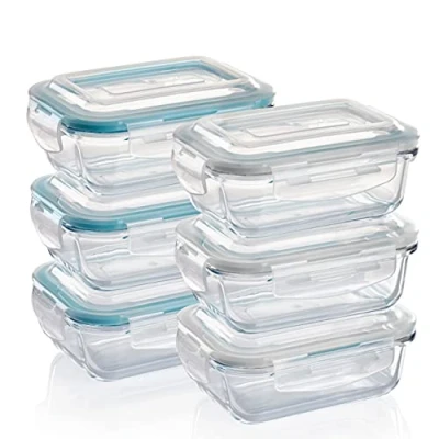 Abbildung von Grizzly Glas Frischhaltedosen, Set 6x 370 ml, luftdicht, rechteckig, Click Verschluss, vielseitige Vorratsdosen für Ofen, Mikrowelle, Gefrierfach