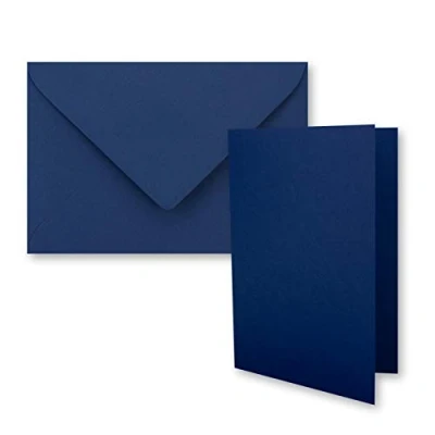 Abbildung von 25x DIN B6 Faltkarten Set mit Umschlägen in Dunkelblau (Blau) 120 x 170 mm ideal für Einladungskarten, Hochzeit, Taufe, Kommunion, Konfirmation Marke: FarbenFroh